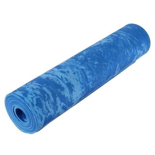 Коврик для йоги TPE 6мм 61*173 мраморный, армированный синий