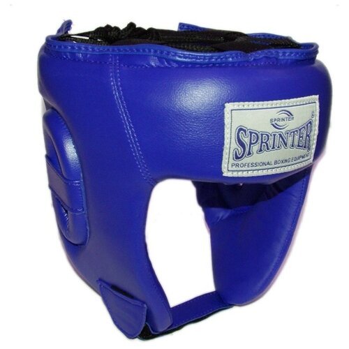 Шлем боксёрский 'SPRINTER' открытый, индивидуальная упаковка. Материал: кожзаменитель. Усиленная защита области ушей, сзади застежка на липучке. Цвета: синий, красный, размер L. : (Синий)