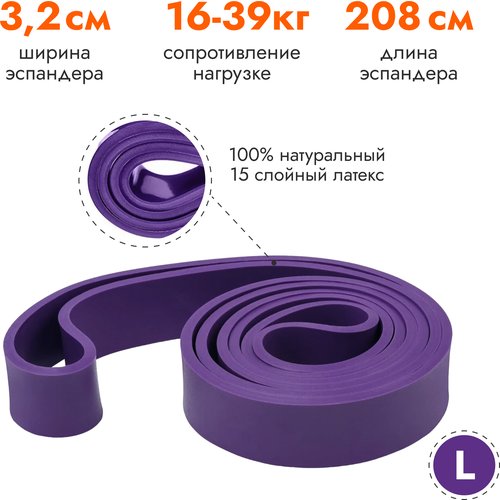 Фитнес резинка, фиолетовый эспандер, нагрузка 16-39 кг