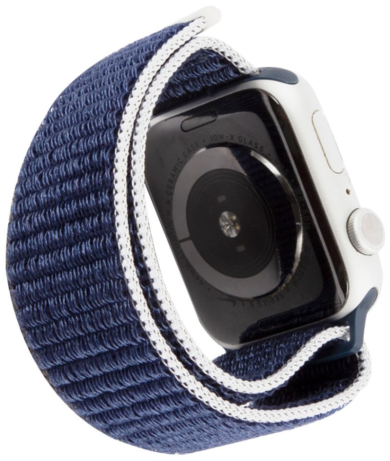 Ремешок нейлоновый mObility для Apple watch – 42-44 mm (S3/S4/S5 SE/S6), темно-синий с серо-голубым краем