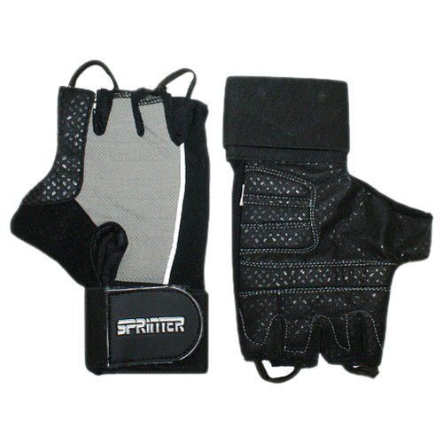 Перчатки спортивные для фитнеса/Перчатки для тяжёлой атлетики 'SPRINTER'. Размер: S. Цвет: чёрный/серый.