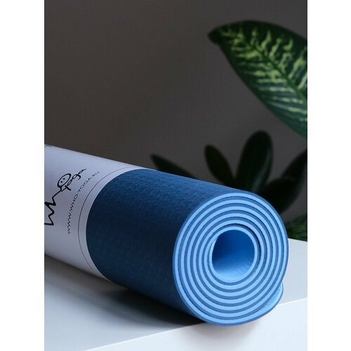 Коврик для йоги и фитнеса сине-голубой