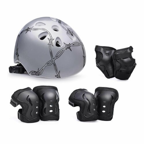 Комплект защиты для катания серебряный 'Шипы' илизиум спорт шлем наколенники налокотники защита запястья для роликов скейта самоката