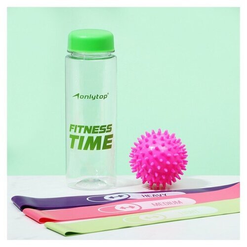 Набор ONLYTOP, для фитнеса 'На тренировке': 3 фитнес-резинки, бутылка для воды, массажный мяч, разноцветный