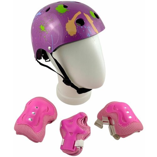 Комплект защиты для катания фиолетовый с розовым илизиум спорт шлем наколенники налокотники защита запястья для роликов скейта самоката