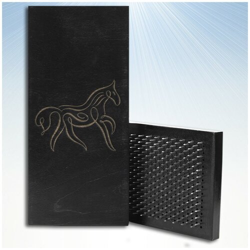 Доска Садху / Доска с гвоздями / Доска для Йоги / животные лошадь - 1492, черная