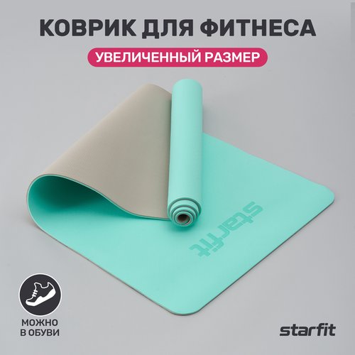 Коврик для йоги и фитнеса STARFIT FM-201 TPE, 0,6 см, 183x61 см, мятный/серый