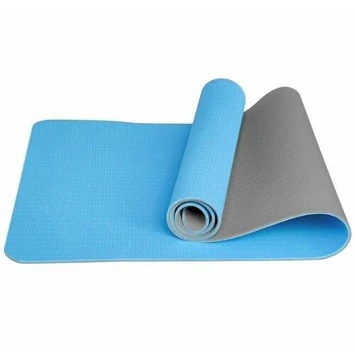 Коврик для йоги 183*61*0.6см Е39308 (голубой/серый)