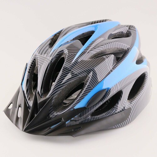 Шлем велосипедный с задним фонарем LED, USB зарядка (карбон, синий, +козырек) HO-028