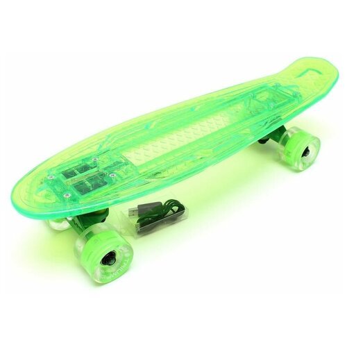Мини-круизер Пениборд полностью светяшийся скейтборд зеленый