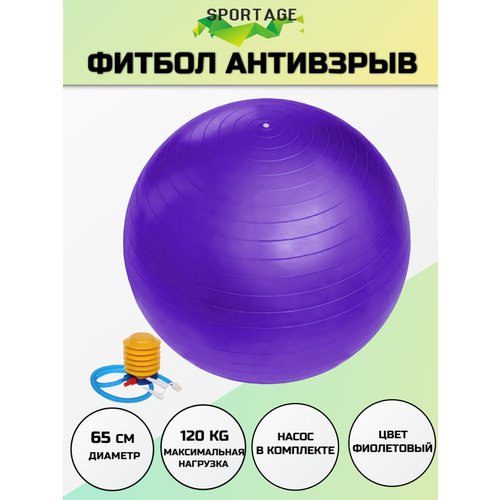 Фитбол, мяч для фитнеса Sportage 65 см 800гр с насосом, фиолетовый