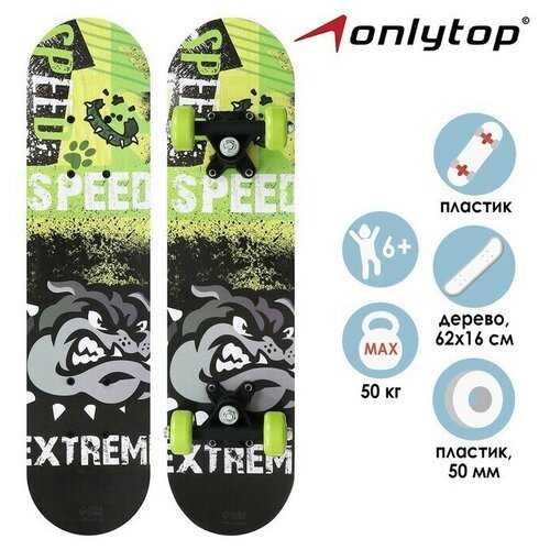 Скейтборд подростковый, SPEED EXTREME, 62 х 16 см, колеса PVC 50 мм, пластиковая подвеска, 1 шт.