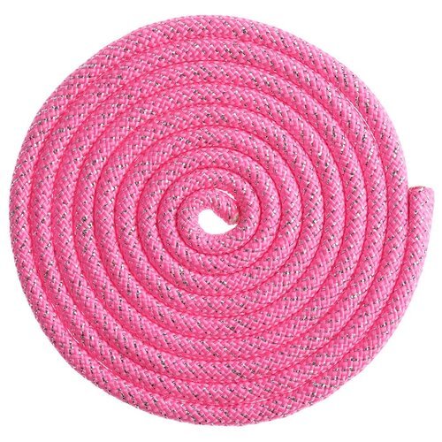 Скакалка гимнастическая утяжелённая, 3 м, 180 г, цвет неон-розовый/серебро люрекс