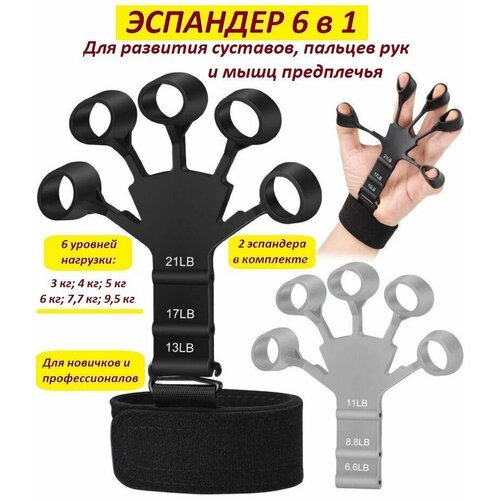 Эспандер кистевой для фитнеса рук, резиновый для пальцев, черный с регулятором нагрузки 6,8 и 9,5 кг