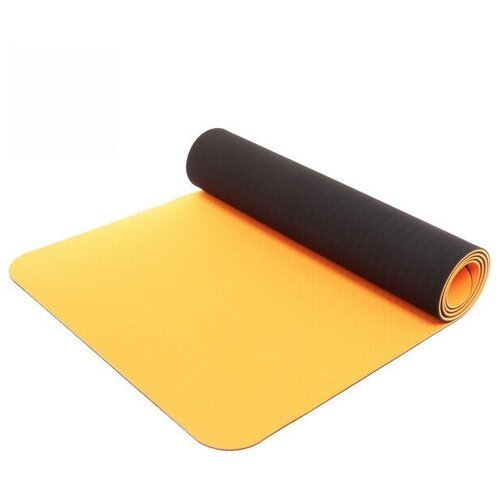 Коврик для йоги 6мм 61*183 см 'Гармония' 2х сторонний, оранжевый/серый