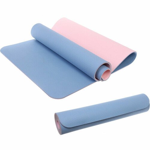 Коврик для йоги 6 мм 183х68 см «Энергия» 2х сторонний TPE, голубой/розовый