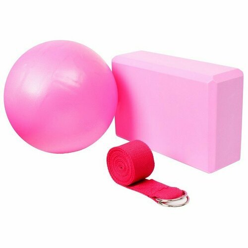 Набор для йоги Sangh: блок, ремень, мяч, цвет розовый (комплект из 2 шт)