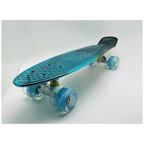 Скейтборд 2х цветной/зеркально-голубой со светящимися колесами 55 см , FS550-02