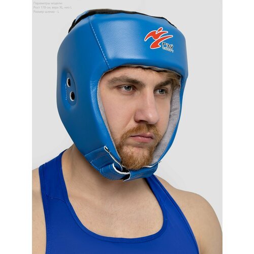 Шлем для единоборств Рэй-Спорт БОЕЦ-3, нат. кожа/иск. замша (Синий, L)