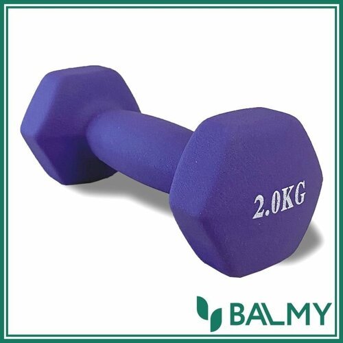 Гантель шестигранная 2 кг BALMY для занятий спортом и домашних тренировок для фитнеса и йоги (фиолетовая) 1 шт.
