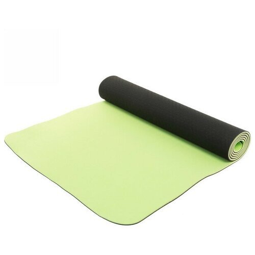 Коврик для йоги 6мм 61*183 см 'Гармония' 2х сторонний, зеленый/серый
