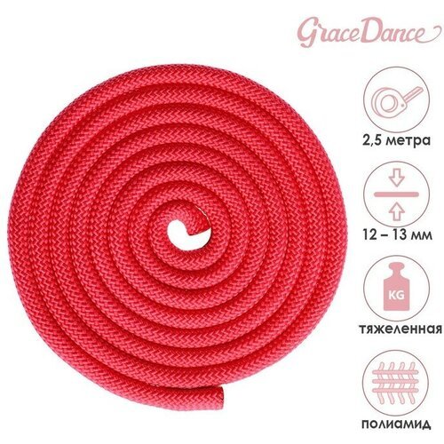 Скакалка гимнастическая утяжелённая Grace Dance, 2,5 м, 150 г, цвет красный
